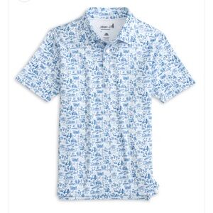 Johnnie-O Print Performance Jersey Golf Polo in Palisades Blue NWT